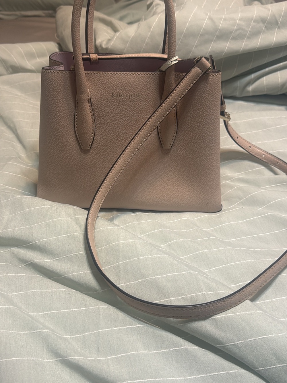kate spade blush mauve pebbled leather satchel with adjustable strap